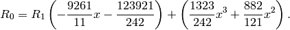 R_0 = R_1 \left(-\frac{9261}{11}x - \frac{123921}{242}\right) +
\left( \frac{1323}{242}x^3 + \frac{882}{121}x^2\right).