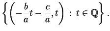 $\displaystyle \left\{ \left( -\frac{b}{a} t - \frac{c}{a}, t\right)
\, : \, t \in \mathbb{Q}\right\}.
$
