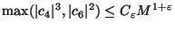 $\displaystyle \max(\vert c_4\vert^3, \vert c_6\vert^2) \leq C_\varepsilon M^{1+\varepsilon }
$