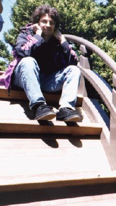 on a weird staircase in the japanese tea gardens in san francisco
