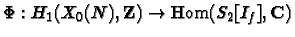 $\Phi:H_1(X_0(N),\mathbf{Z})\rightarrow\mbox{\rm Hom}(S_2[I_f],\mathbf{C})$